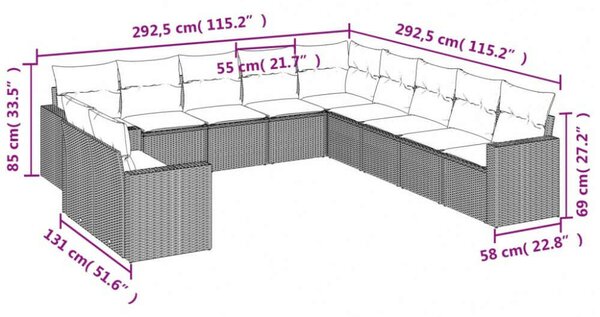 VidaXL Polyrattan Kerti Ülőgarnitúra - 11 részes - Szürke