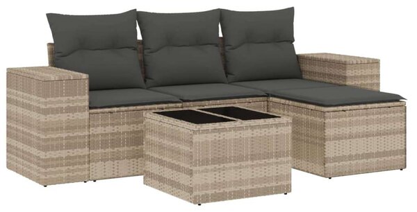 VidaXL Polyrattan Kerti Ülőgarnitúra - 5 részes - Világos Szürke