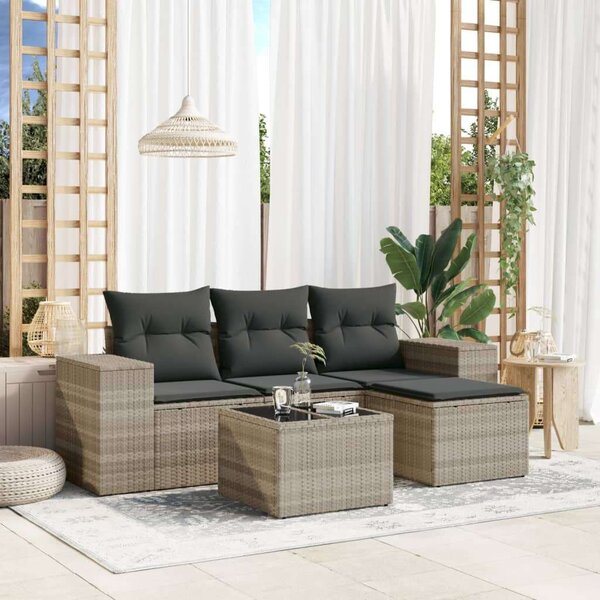 VidaXL Polyrattan Kerti Ülőgarnitúra - 5 részes - Világos Szürke