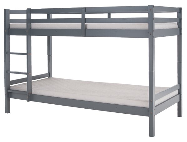 Emeletes ágy, 90x200, tömör fa, szürke, INEZA