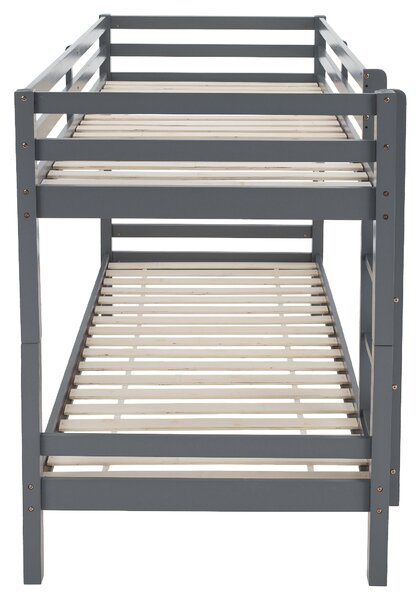 Emeletes ágy, 90x200, tömör fa, szürke, INEZA