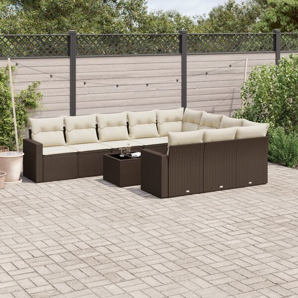 VidaXL 11 részes barna polyrattan kerti ülőgarnitúra párnákkal
