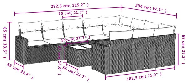 VidaXL 11 részes barna polyrattan kerti ülőgarnitúra párnákkal