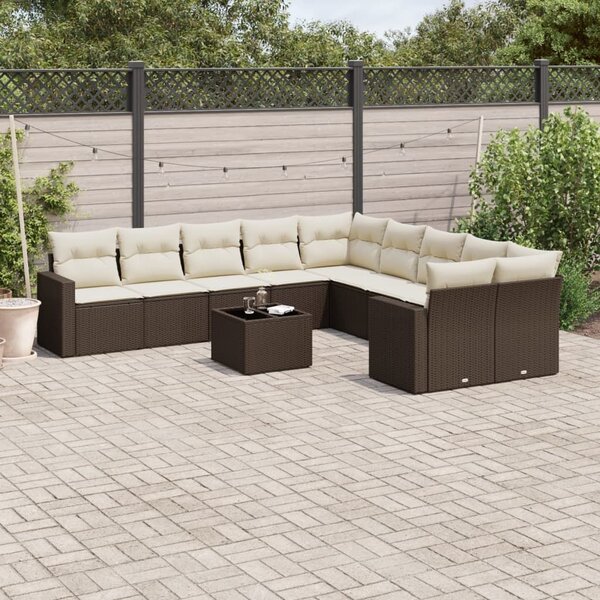 VidaXL 11 részes barna polyrattan kerti ülőgarnitúra párnákkal