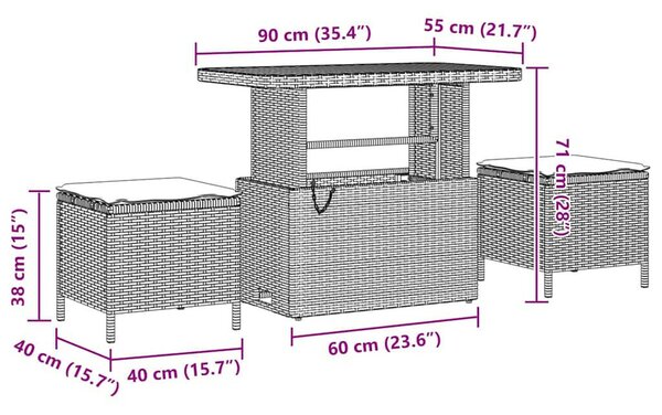Kerti Kanapé Szett 9 pcs bézs és krémszínű 90 x 55 x 71 cm