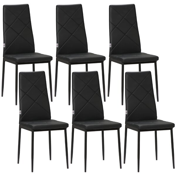 HOMCOM 6 db-os kárpitozott étkezőszék szett magas háttámlával, csúszásgátló talppal és acél lábakkal, 41x50x97 cm, fekete