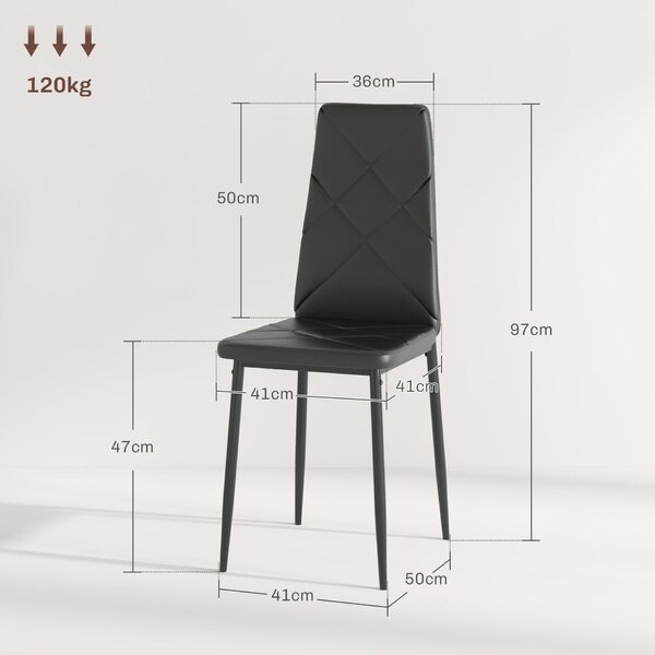 HOMCOM 6 db-os kárpitozott étkezőszék szett magas háttámlával, csúszásgátló talppal és acél lábakkal, 41x50x97 cm, fekete