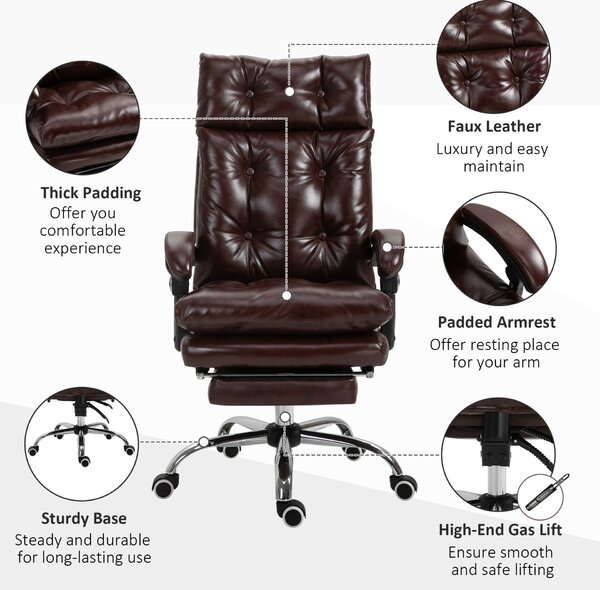 Vinsetto ergonomikus irodai szék, levehető lábtartó, állítható magasság, barna