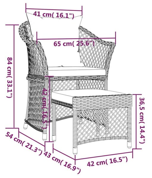 Polyrattan Kerti Ülőgarnitúra - 2 részes - Barna