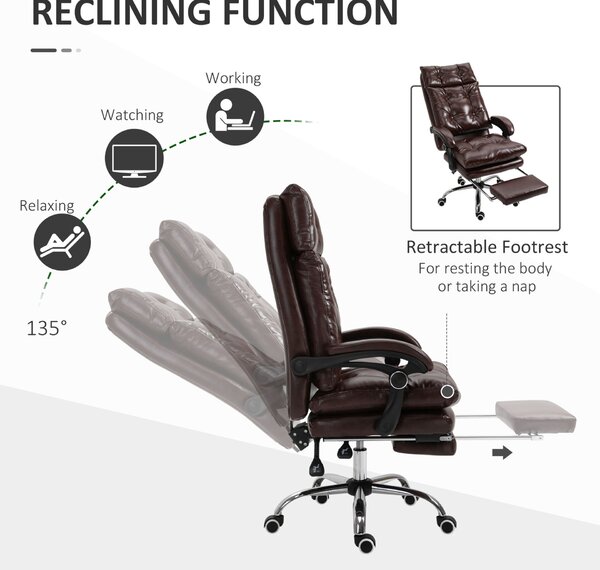 Vinsetto ergonomikus irodai szék, levehető lábtartó, állítható magasság, barna