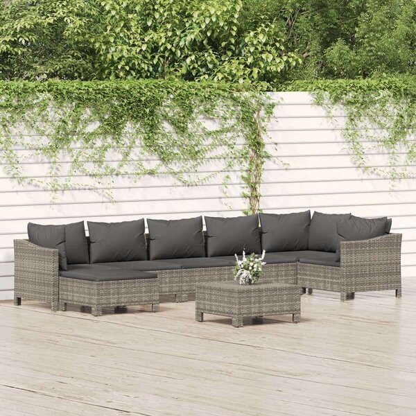 VidaXL 8 részes szürke polyrattan kerti ülőgarnitúra párnákkal
