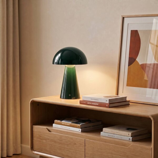 Lindby LED-es, újratölthető asztali lámpa Nevijo, zöld, Ø20 cm, USB,, dimmelhető, Zöld, Nappali / Étkező, fém, Modern