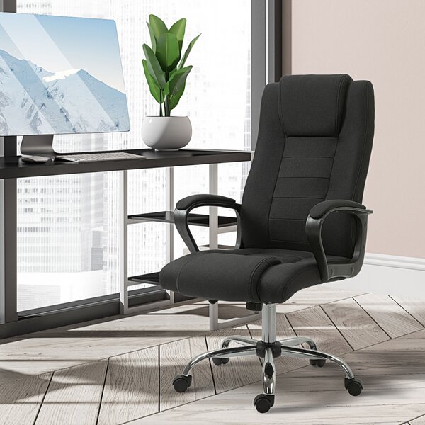 Vinsetto ergonomikus irodai szék széles üléssel, dönthető vászon irodai szék, tanulóasztal szék fejtámlával, párnázott karfákkal, forgó görgőkkel, állítható magasságú, fekete
