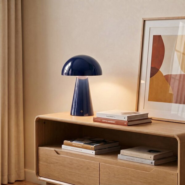 Lindby LED-es újratölthető asztali lámpa Nevijo, kék, Ø20cm, USB,, dimmelhető, Kék, Nappali / Étkező, fém, Modern
