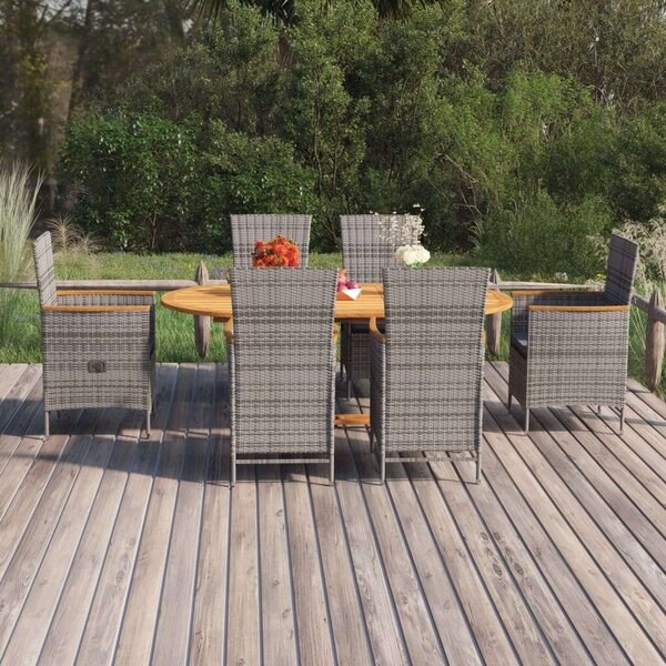 VidaXL Kerti Étkezőgarnitúra - 7 részes - Szürke Polyrattan