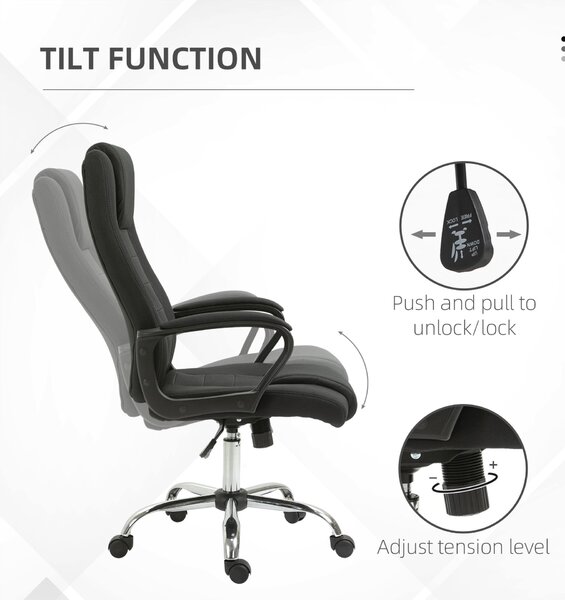 Vinsetto ergonomikus irodai szék széles üléssel, dönthető vászon irodai szék, tanulóasztal szék fejtámlával, párnázott karfákkal, forgó görgőkkel, állítható magasságú, fekete