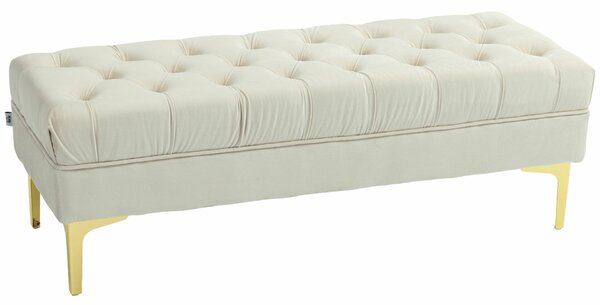 HOMCOM Pad Tűzött Huzattal, Bársony Kárpitozású Pad Fém Lábakkal, 118x45x42 cm, Bézs