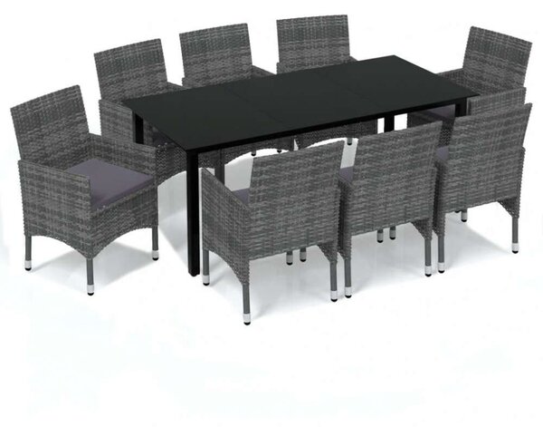 VidaXL Polyrattan Kerti Étkezőgarnitúra - 9 részes - Szürke