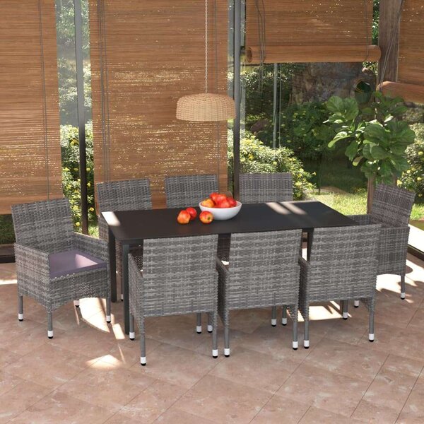 VidaXL Polyrattan Kerti Étkezőgarnitúra - 9 részes - Szürke
