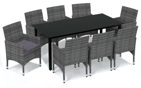 VidaXL Polyrattan Kerti Étkezőgarnitúra - 9 részes - Szürke