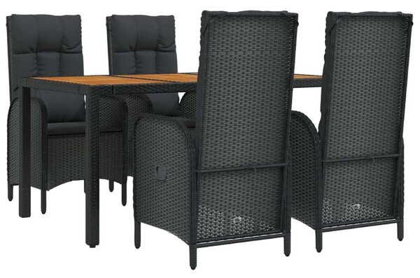 VidaXL 5 részes fekete polyrattan kerti étkezőgarnitúra párnákkal