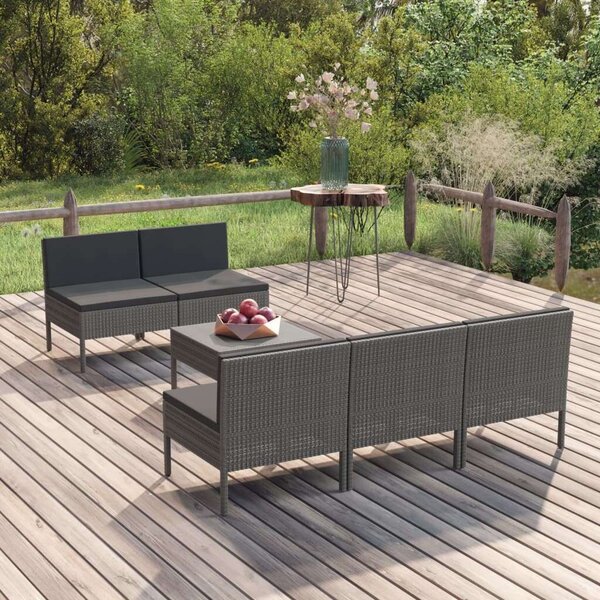 VidaXL Polyrattan Kerti Bútorgarnitúra - 6 részes, Szürke