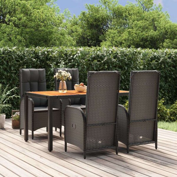 VidaXL 5 részes fekete polyrattan kerti étkezőgarnitúra párnákkal