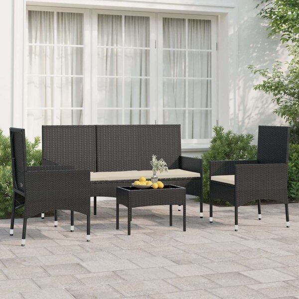 VidaXL Kerti Ülőgarnitúra - 4 részes - Fekete Polyrattan