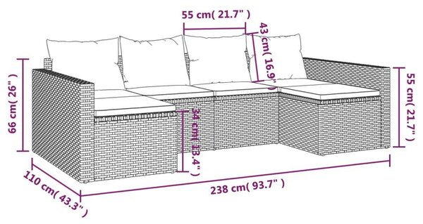 Polyrattan Kerti Ülőgarnitúra - 2 részes - Fekete - 238x110cm