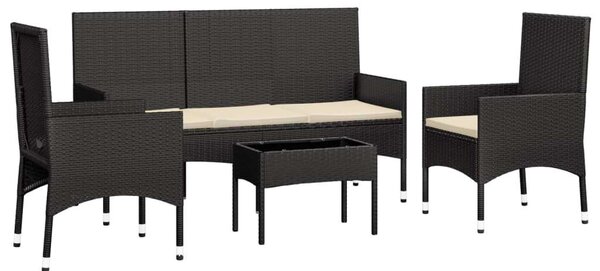 VidaXL Kerti Ülőgarnitúra - 4 részes - Fekete Polyrattan