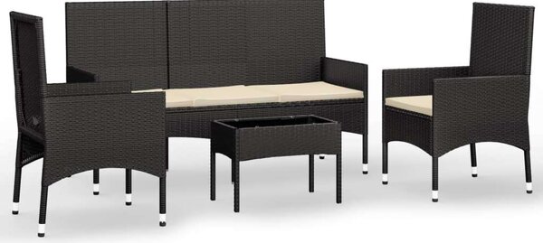 VidaXL Kerti Ülőgarnitúra - 4 részes - Fekete Polyrattan