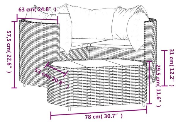 VidaXL Polyrattan Kerti Ülőgarnitúra - 4 részes, Fekete