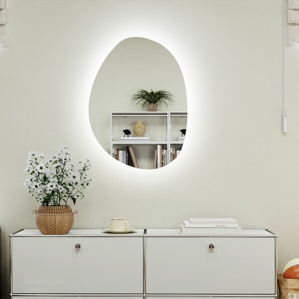HOMCOM LED megvilágítású fürdőszobai tükör állítható színnel és hőmérséklettel, edzett üvegből, 70x5x50 cm, ezüst színű