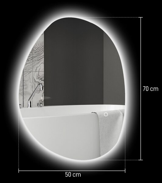 HOMCOM LED megvilágítású fürdőszobai tükör állítható színnel és hőmérséklettel, edzett üvegből, 70x5x50 cm, ezüst színű