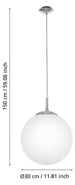 EGLO Rondo függő lámpa, 30 cm, dimmelhető, Fehér / opál, Folyosó, Üveg, Modern