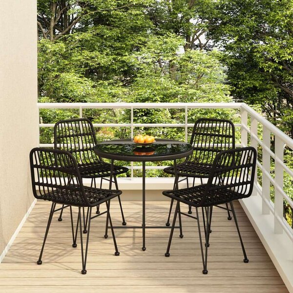 VidaXL - 5 részes Kerti Étkezőgarnitúra - Fekete Polyrattan