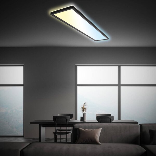 Briloner LED panel Tava CCT, fekete, 98 x 20 cm, háttérvilágítás műanyagból, dimmelhető, Fekete, Dolgozószoba / Iroda, Műanyag