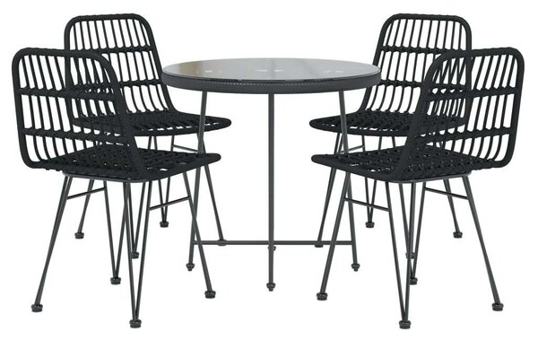 VidaXL - 5 részes Kerti Étkezőgarnitúra - Fekete Polyrattan