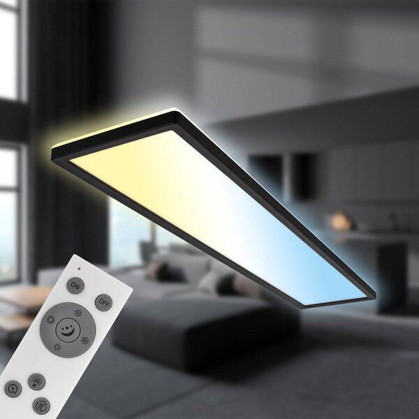 Briloner LED panel Tava CCT, fekete, 98 x 20 cm, háttérvilágítás műanyagból, dimmelhető, Fekete, Dolgozószoba / Iroda, Műanyag