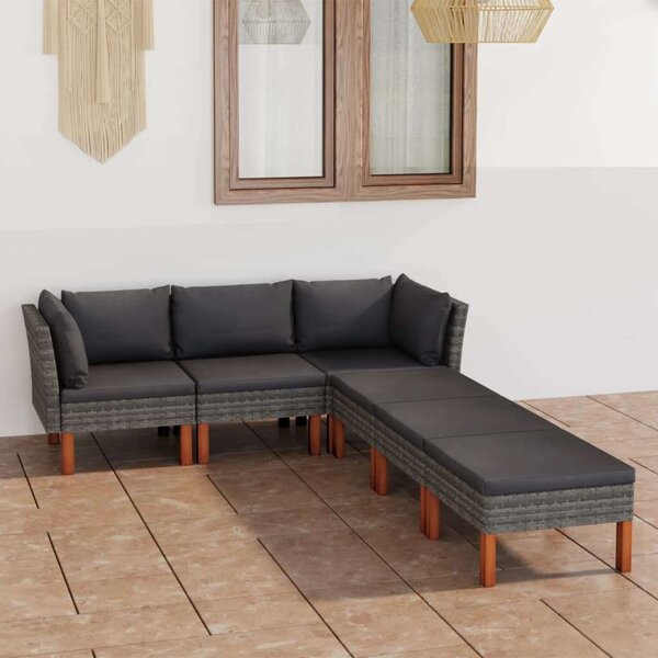 VidaXL 6 részes szürke polyrattan kerti ülőgarnitúra párnákkal
