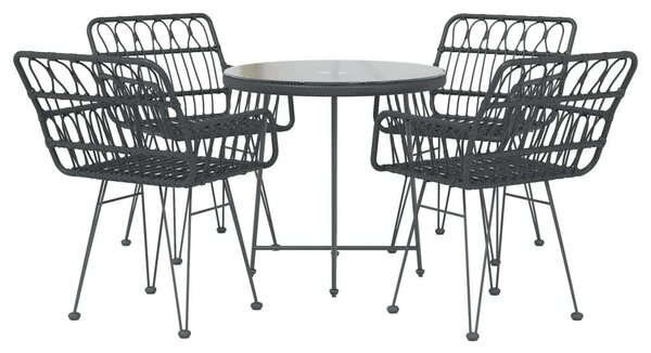 VidaXL 5 részes fekete polyrattan kerti garnitúra