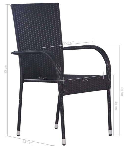 Kerti Étkezőgarnitúra - 5 részes - Fekete Polyrattan - 80x80cm Asztal