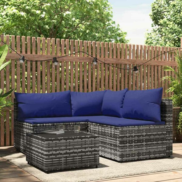 VidaXL 4 részes szürke polyrattan kerti ülőgarnitúra párnákkal