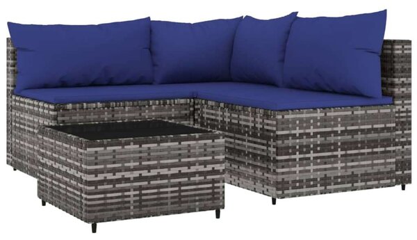 VidaXL 4 részes szürke polyrattan kerti ülőgarnitúra párnákkal