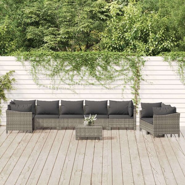 VidaXL 9 részes szürke polyrattan kerti ülőgarnitúra párnákkal