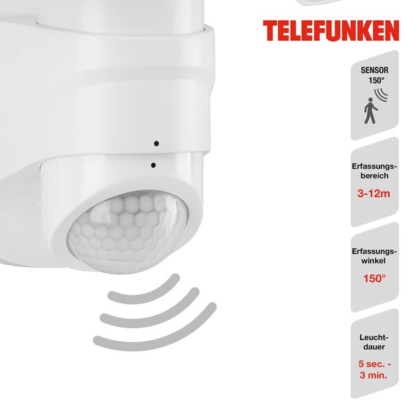 Telefunken LED szenzoros kültéri fali spotlámpa Bilbao 2-fényes fehér, Fehér / opál, Műanyag, Modern