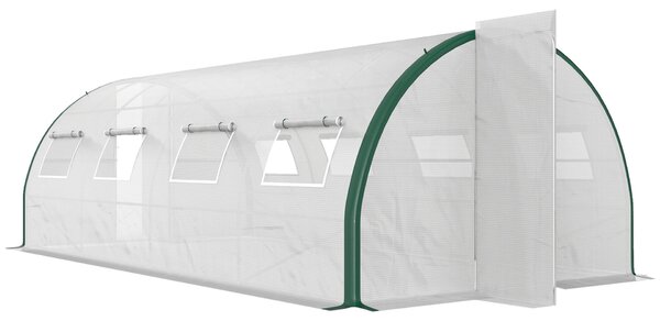 Outsunny Alagút Üvegház 2 Csuklós Ajtóval és 8 Ablakkal, 600x300x200 cm, Fehér