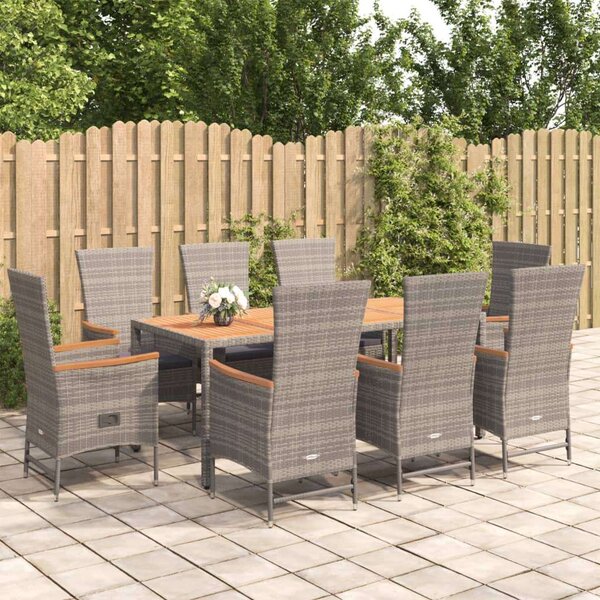 Polyrattan Kerti Étkezőgarnitúra - 9 részes - Szürke
