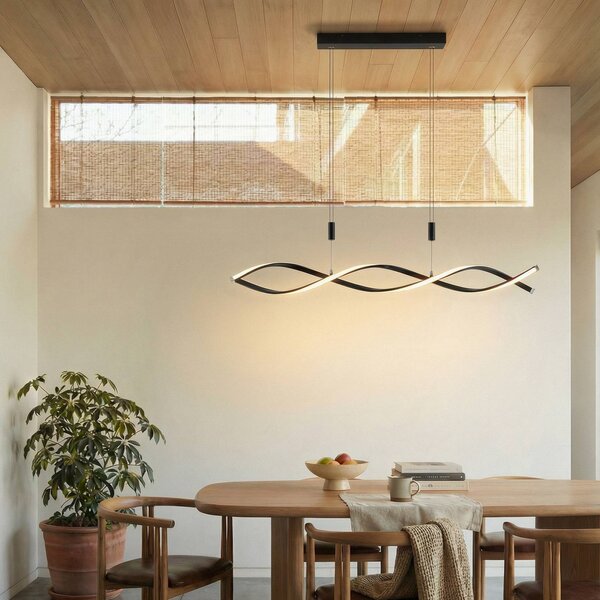 Lindby LED-es függőlámpa Welina, fekete, vas, állítható, dimmelhető, Fekete, Nappali / Étkező, fém, Modern