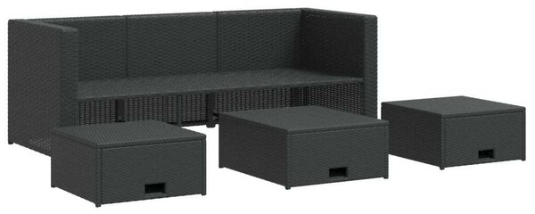 VidaXL 4-részes fekete polyrattan kerti bútorszett párnákkal